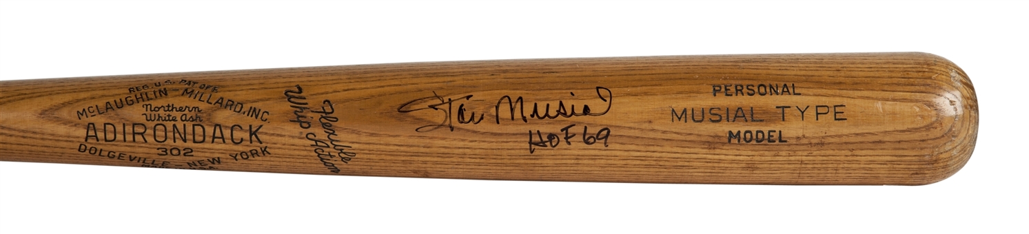 Stan Musial Signed and Inscribed Adirondack Musial Model Bat (JSA)